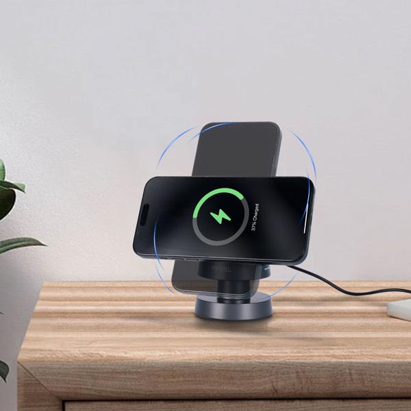 Multifunktionale drahtlose & komfortable Ladestation mit Nachtlicht (15W) USB-C - schwarz - für Smartphones, Watches, Pods & mehr - Komfort + Ordnung