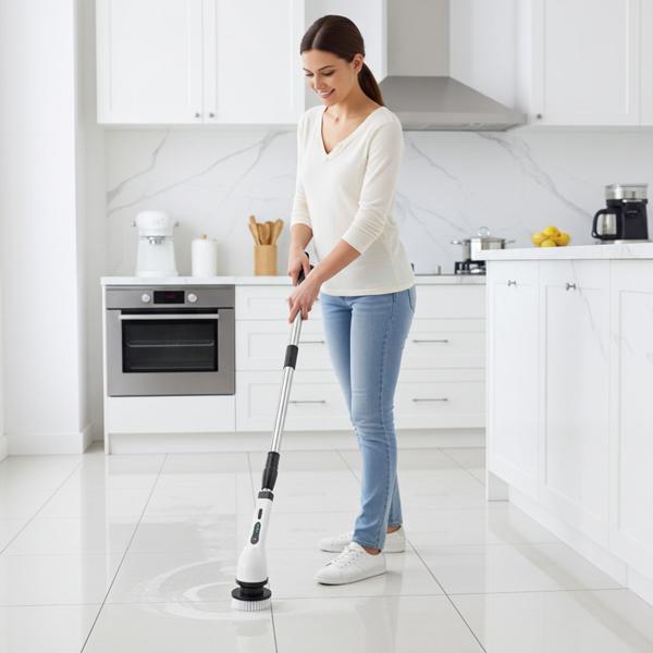 Effektive Elektrische Reinigungsbürste mit 9 Bürstenköpfen, Teleskopgriff, Akku, 7,2 Watt - Kabellos & kraftvoll – Für Bad, Küche & Aussenbereich - mühelose Sauberkeit