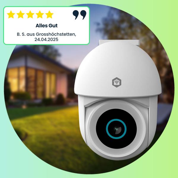 PTZ-Überwachungskamera für den Aussenbereich, 3MP Full HD, IP65, 355°PAN & 105°TILT, Aussenkamera mit Bewegungssensor, Nachtsicht, Sirene