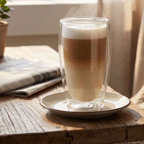 Doppelwandiges Kaffee-Glas, 450 ml, Schwebeeffekt, hitzebeständiges Barista Glas, Cappuccino, Latte-Macchiato, Tee
