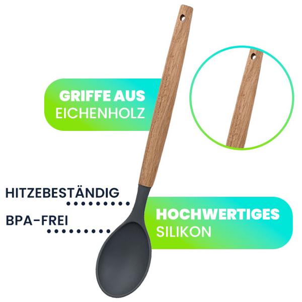 Elegantes 12-tlg. Küchenhelfer Set aus Silikon mit Holzgriff: Stilvolle Kochutensilien für jede Küche, Praktisch, hochwertig & ein echter Blickfang
