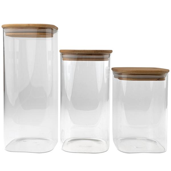 Vorratsgläser-Set mit Deckel aus Bambus, 6tlg, 3 Grössen: Eine elegante Aufbewahrung für Küche – Aromasicher & Platzsparend frischhalten!