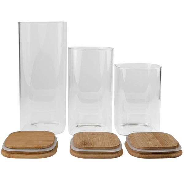 Vorratsgläser-Set mit Deckel aus Bambus, 6tlg, 3 Grössen: Eine elegante Aufbewahrung für Küche – Aromasicher & Platzsparend frischhalten!