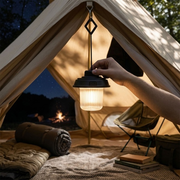 LED Campinglampe mit 3 Modi, schwarz: 180lm, Akku, praktischer Aufhänger – helle, mobile Beleuchtung für Outdoor-Abenteuer