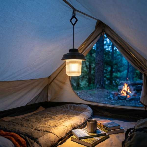 LED Campinglampe mit 3 Modi, schwarz: 180lm, Akku, praktischer Aufhänger – helle, mobile Beleuchtung für Outdoor-Abenteuer