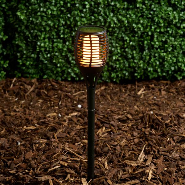 4er-Set Solargartenfackel mit Erdspiess, je 9 x 59 cm, flackernder Flammeneffekt für Garten & Terrasse, für stimmungsvolle Abende