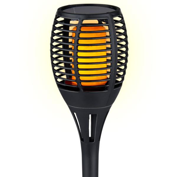 4er-Set Solargartenfackel mit Erdspiess, je 9 x 59 cm, flackernder Flammeneffekt für Garten & Terrasse, für stimmungsvolle Abende