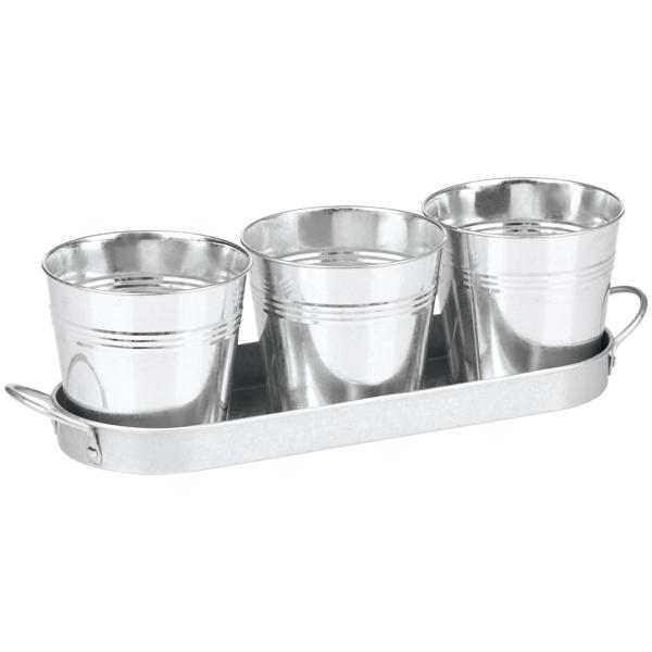 Kräutertöpfe, 3tlg. mit Tablett, Metall, Pflanztöpfe für Kräuter, Basilikum, Minze, Petersilie, für die Küche und Fensterbank