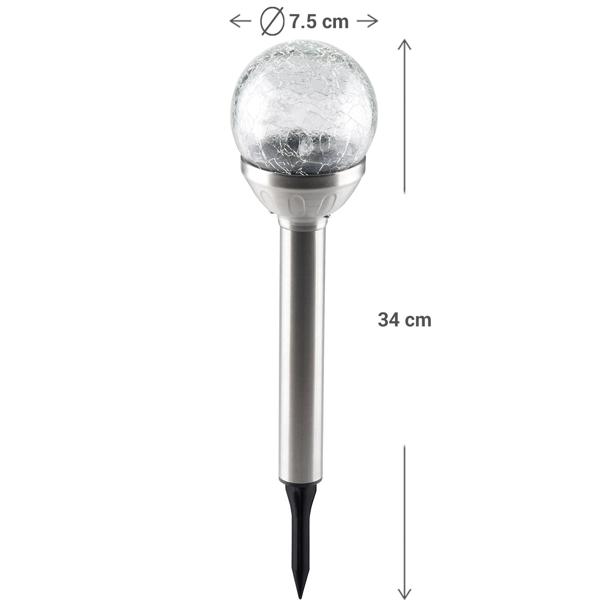 4er-Set Stimmungsvolle Solar-Kugellampe mit Bruchglas-Optik & Erdspiess (34x7,5cm) – Garten-Wegelicht, Solarleuchte – zauberhaftes Ambiente im Garten