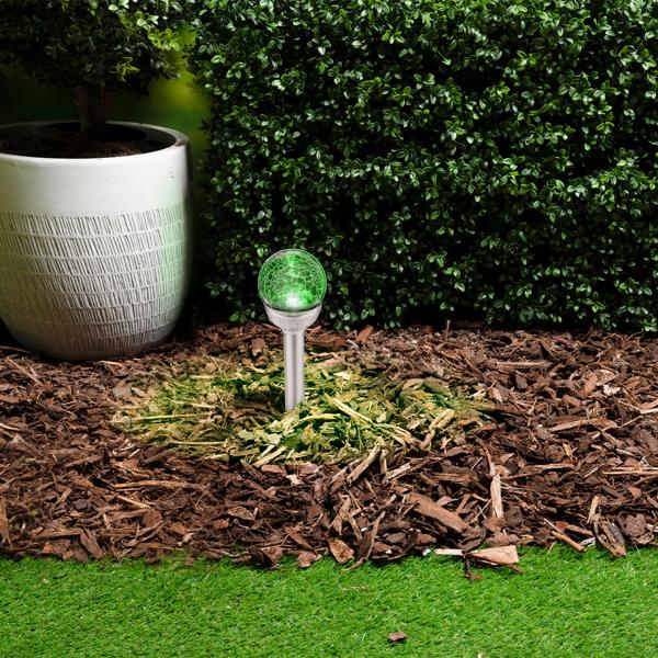4er-Set Stimmungsvolle Solar-Kugellampe mit Bruchglas-Optik & Erdspiess (34x7,5cm) – Garten-Wegelicht, Solarleuchte – zauberhaftes Ambiente im Garten