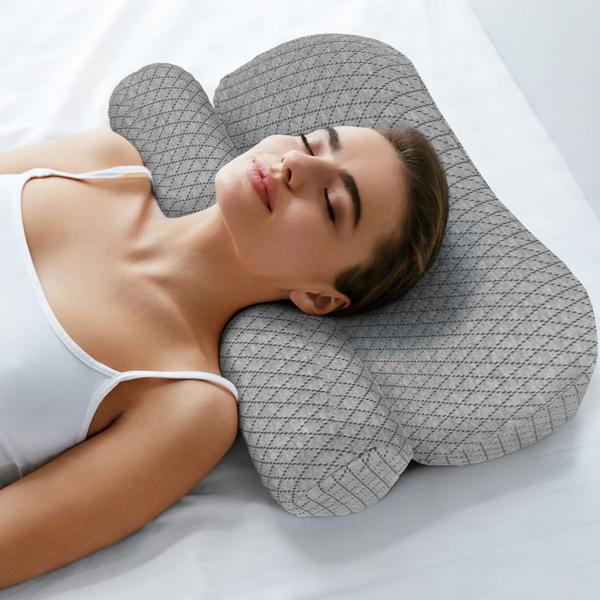 Nackenstütz-Kissen aus Memory-Schaum, mit abnehmbarem Bezug, OEKO-TEX Standard 100, für Allergiker geeignet, Atmungsaktiv