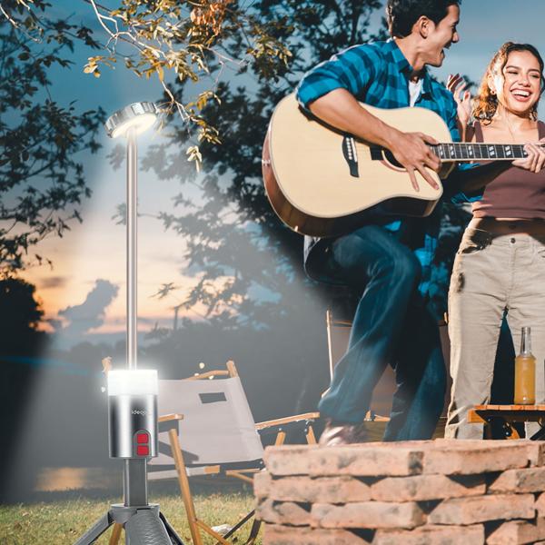 Professionelle Outdoor-LED-Leuchte mit Stativ – Mobiler Akku-Strahler mit 180° schwenkbarem Kopf, dimmbar, RGB & Powerbank