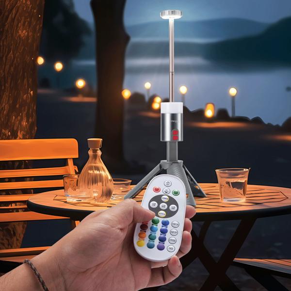 Professionelle Outdoor-LED-Leuchte mit Stativ – Mobiler Akku-Strahler mit 180° schwenkbarem Kopf, dimmbar, RGB & Powerbank