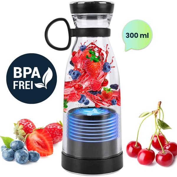 Mobiler Smoothie Maker 300ml, Akku: Elektrisch, trendig, kompakt & leistungsstark – Ihr portabler Vitamin-Kick Mixer für unterwegs & Fitness