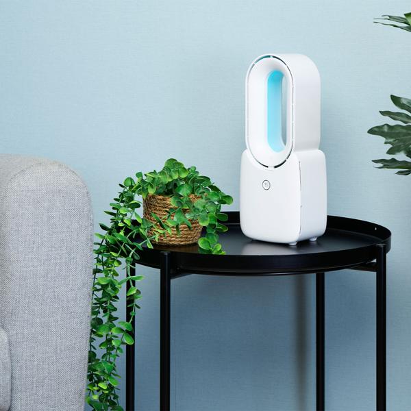 Mobiler Rotorloser Tischventilator (Weiss) mit LED Licht & Akku: Sicher, leise & kabellos für angenehme Kühlung