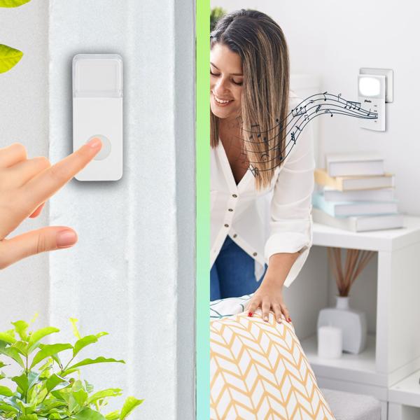 Kabellose Türklingel mit Lichtsignal, 35 verschiedene Melodien, IP44, Funk Türklingel im modernen Design, einfache Installation, grosse Reichweite, Top Empfang