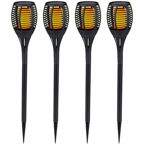 4er-Set Solargartenfackel mit Erdspiess, je 9 x 59 cm, flackernder Flammeneffekt für Garten & Terrasse, für stimmungsvolle Abende