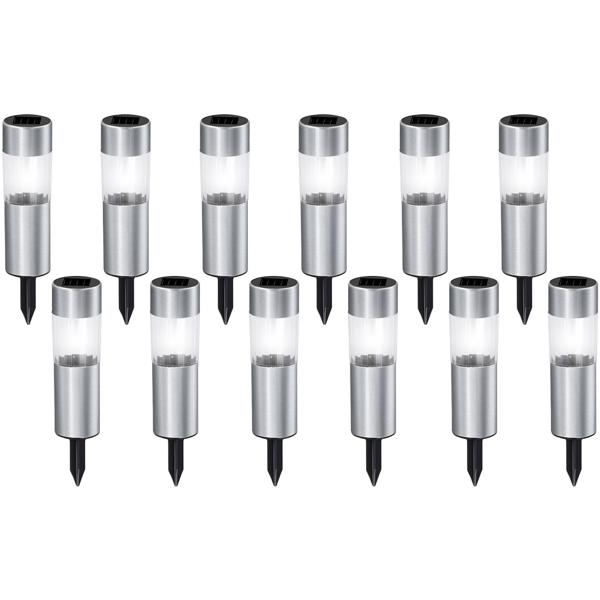 Elegante Solar-Wegeleuchte mit Erdspiess, 12er-Set, Ø 4,5 x H 15 cm, Gartenlampen für Terrasse, Rasen, Garten, Einfahrten