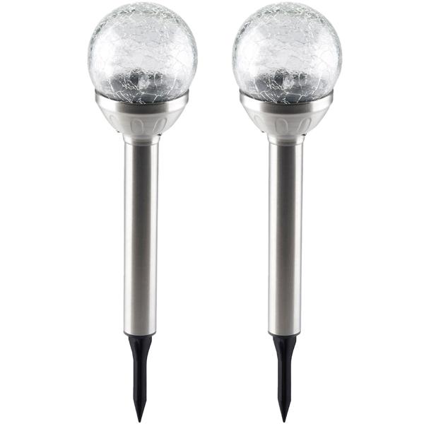 2er-Set Stimmungsvolle Solar-Kugellampe mit Bruchglas-Optik & Erdspiess (34x7,5cm) – Garten-Wegelicht, Solarleuchte – zauberhaftes Ambiente im Garten