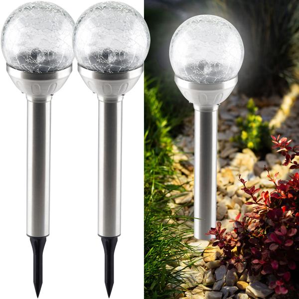 2er-Set Stimmungsvolle Solar-Kugellampe mit Bruchglas-Optik & Erdspiess (34x7,5cm) – Garten-Wegelicht, Solarleuchte – zauberhaftes Ambiente im Garten