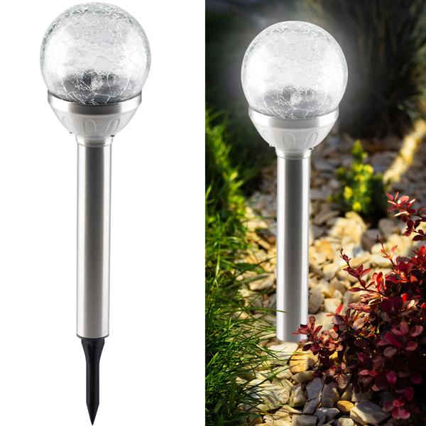2er-Set Stimmungsvolle Solar-Kugellampe mit Bruchglas-Optik & Erdspiess (34x7,5cm) – Garten-Wegelicht, Solarleuchte – zauberhaftes Ambiente im Garten