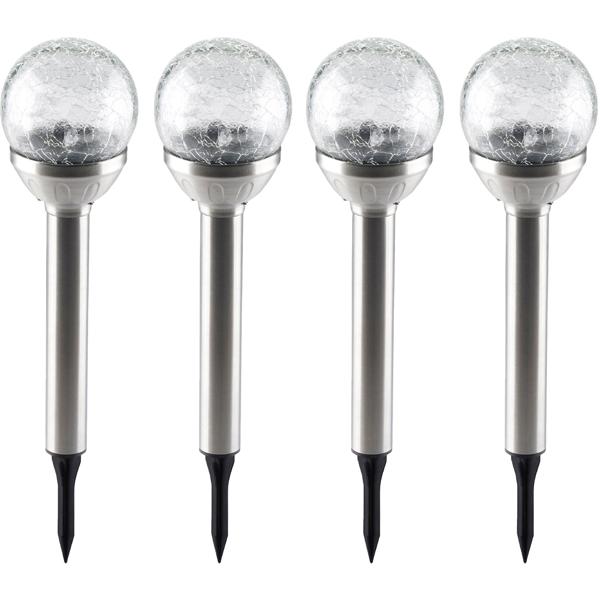 4er-Set Stimmungsvolle Solar-Kugellampe mit Bruchglas-Optik & Erdspiess (34x7,5cm) – Garten-Wegelicht, Solarleuchte – zauberhaftes Ambiente im Garten