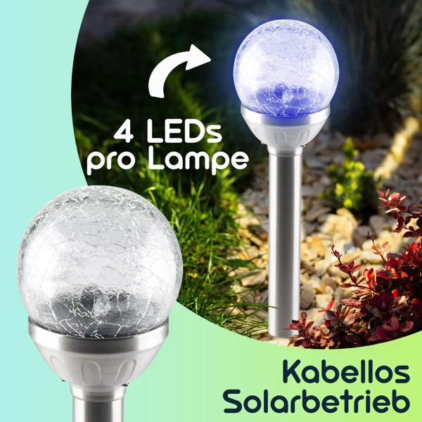 4er-Set Stimmungsvolle Solar-Kugellampe mit Bruchglas-Optik & Erdspiess (34x7,5cm) – Garten-Wegelicht, Solarleuchte – zauberhaftes Ambiente im Garten