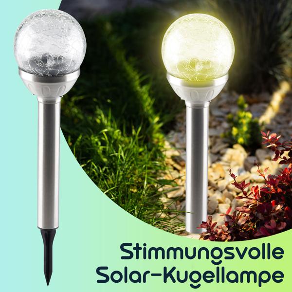 4er-Set Stimmungsvolle Solar-Kugellampe mit Bruchglas-Optik & Erdspiess (34x7,5cm) – Garten-Wegelicht, Solarleuchte – zauberhaftes Ambiente im Garten