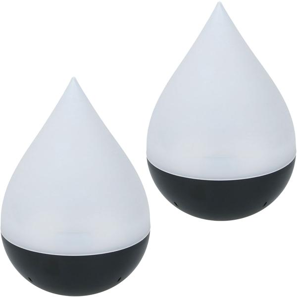 2er-Set Tropfen LED Solarleuchte - Solarbetrieben für Innen & Aussen - Dekorative Garten-, Terrassen- & Balkonbeleuchtung - Warmes Licht - Ø 14 cm