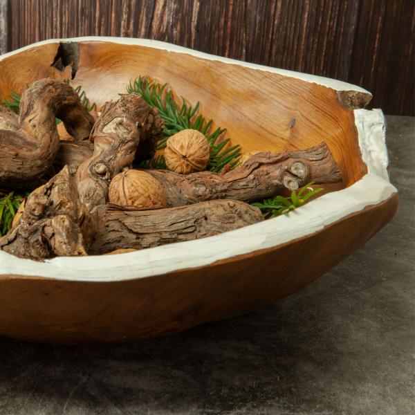Extravagante runde Schalen aus Teakholz 3er-Set, verschiedene Grössen