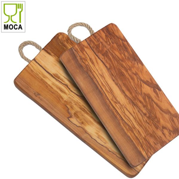 Olivenholz Bretter 2er-Set - Schneide- & Servierbretter mit Kordel - Unikate, handgefertigt - 24x13cm & 29x13cm - unbehandelt, einzigartige Maserung