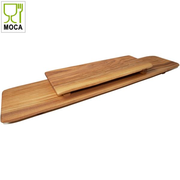 Sushi Servierbrett Set 2tlg aus Olivenholz - Handgefertigt, mit Füssen & Saftrille - Antibakteriell - Ideal für Sushi, Sashimi - Made in Italy - 13x55/28cm