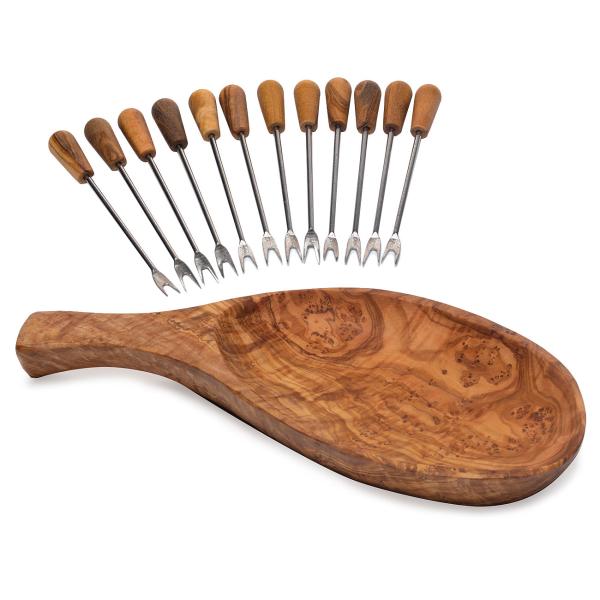 Tapas-Set: Schale 26 cm + Snack- und Olivengabeln, 13-teilig