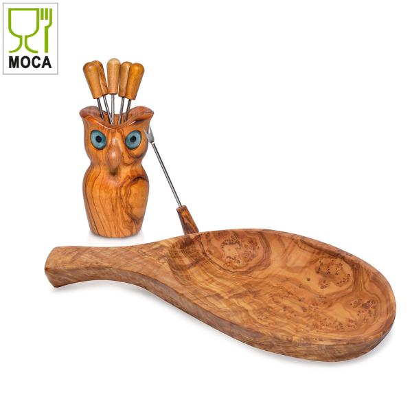 Tapas-Set Eule: Schale 26 cm + Eule mit Snack- & Olivengabeln 8-teilig
