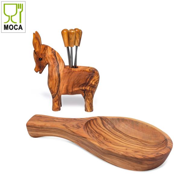 Tapas-Set Esel: Schale 22 cm + Esel mit Snack-& Olivengabeln, 8-teilig