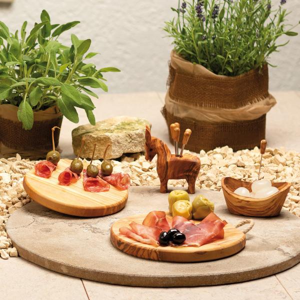 Tapas-Set Esel: Schale 22 cm + Esel mit Snack-& Olivengabeln, 8-teilig