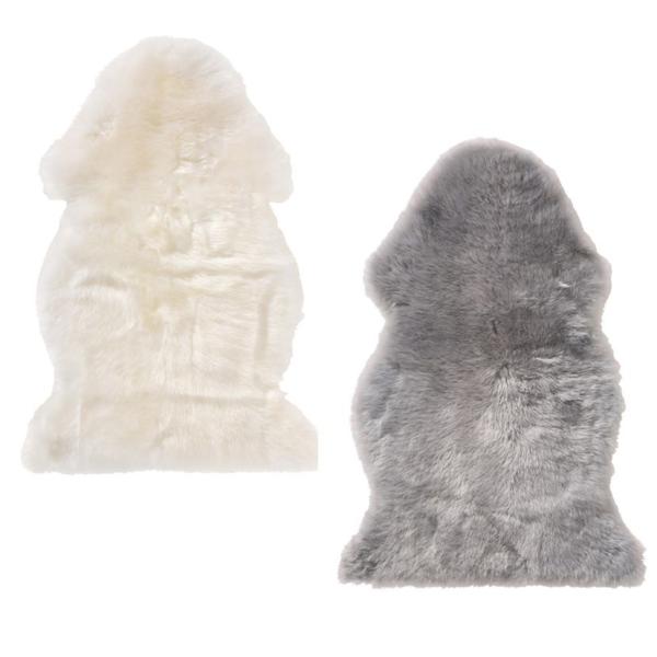 Echte Schaffelle 2er-Set - Flauschig & Weich Grau Elfenbein - 90x60cm - Teppich, Bettvorleger, Sitzauflage - Natur & Gemütlich - 100% Schaffell & Leder