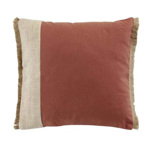 2er-Set Kissen Deko aus Jute & Baumwolle - Sofakissen mit Fransen für gemütliche Lieblingsplätze - Beige-Rostrot-Braun, 40x40cm