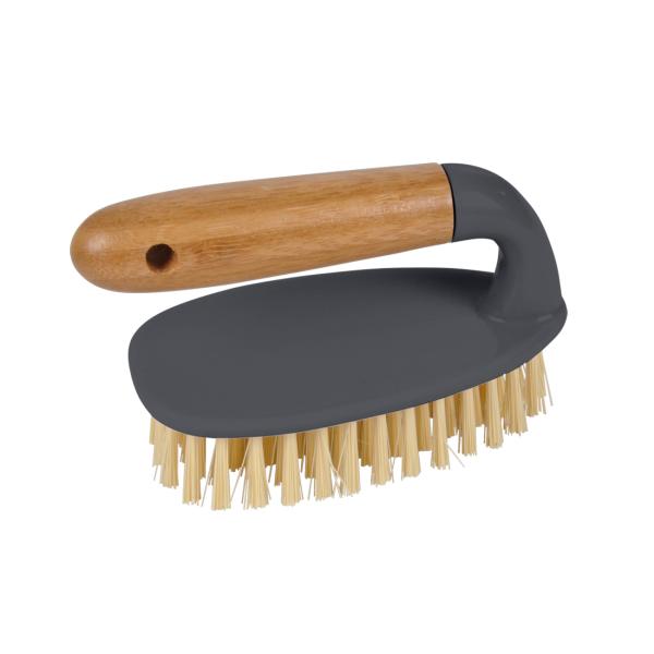 Reinigungs-Set - Scheuerbürste, Handfeger, Kehrschaufel & Scheibenabzieher - 3-teilig, recycelter Kunststoff, Bambusgriffe - Bad, Küche, Fliesen, Garage