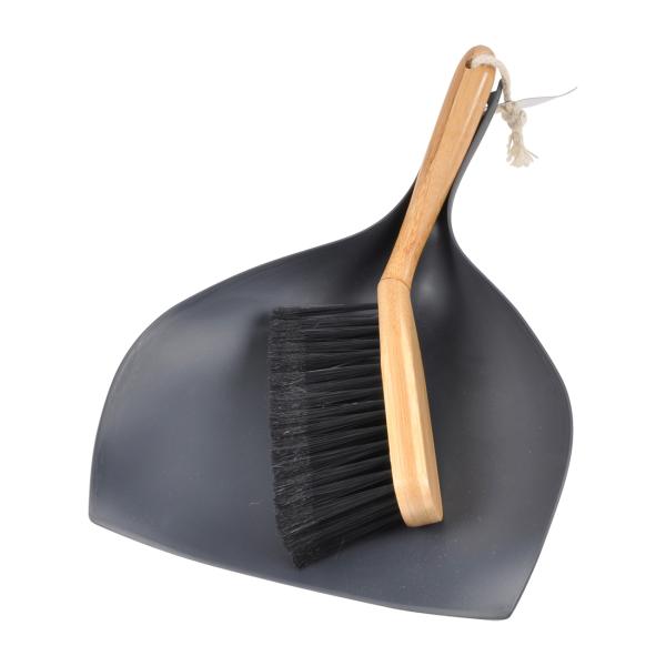 Reinigungs-Set - Scheuerbürste, Handfeger, Kehrschaufel & Scheibenabzieher - 3-teilig, recycelter Kunststoff, Bambusgriffe - Bad, Küche, Fliesen, Garage