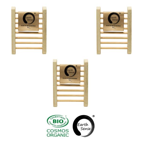 3er-Set Bambus-Seifenschale - Handgefertigt - Quer-Streben - Hygienisch - Für Seifen & Shampoos - Braun - 35g - Gesund & Natur - Nachhaltig