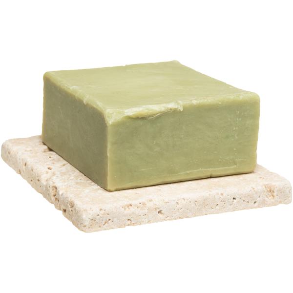 3er-Set Bio-Seife mit Oliven- & Lorbeeröl - Luxuriöse Hautpflege & tägliche Duschroutine - Inkl. handgefertigter Travertin-Seifenablage 10x10cm aus Troja