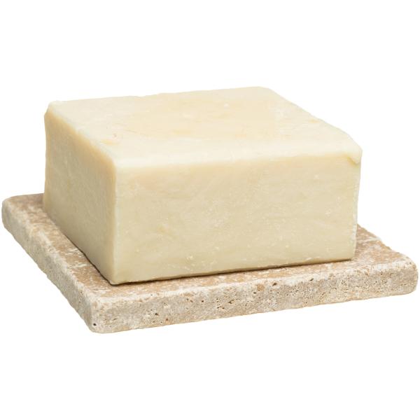 3er-Set Hamam-Seife mit Olivenöl und Travertin-Seifenablage - Luxuriöse Hautpflege für Bad & WC - Beige Seife, hellbraune Ablage 10x10cm aus Troja