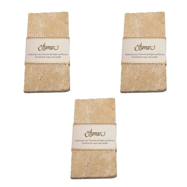 3er-Set Seifenablage aus Travertin - Handgefertigt, stilvoll, unbedenklich für Bad & WC - Rechteckig, light-hellbeige, 14,5x7cm - Optimal für feste Seifen