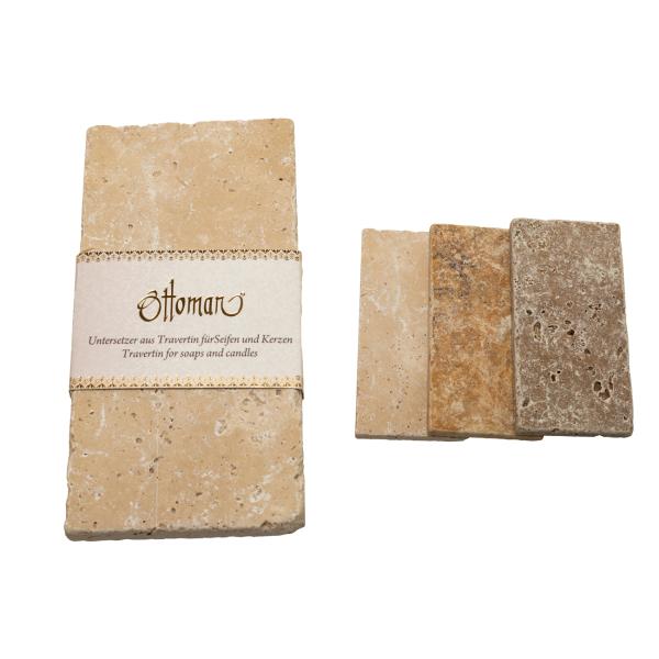 3er-Set Seifenablage aus Travertin - Handgefertigt, stilvoll, unbedenklich für Bad & WC - Rechteckig, light-hellbeige, 14,5x7cm - Optimal für feste Seifen