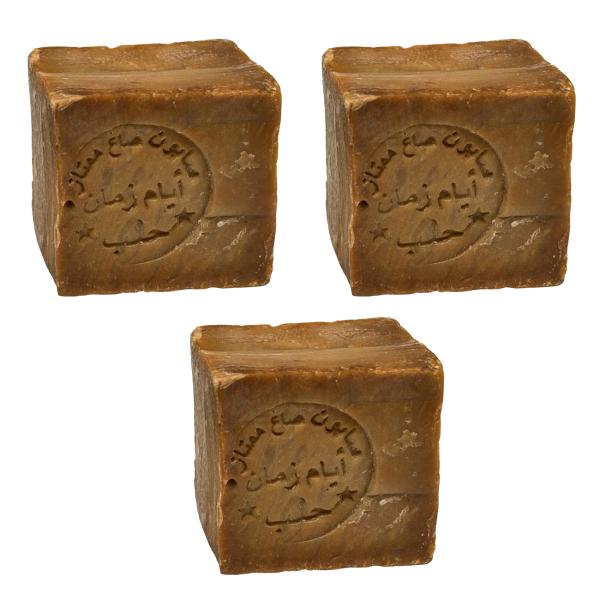3er-Set Original Aleppo-Seife - handgemacht in Syrien - 100% natürlich-vegan-Olivenöl-Lorbeeröl 20% - sanft-feuchtigkeitsspendend-antibakteriell - 3x200g