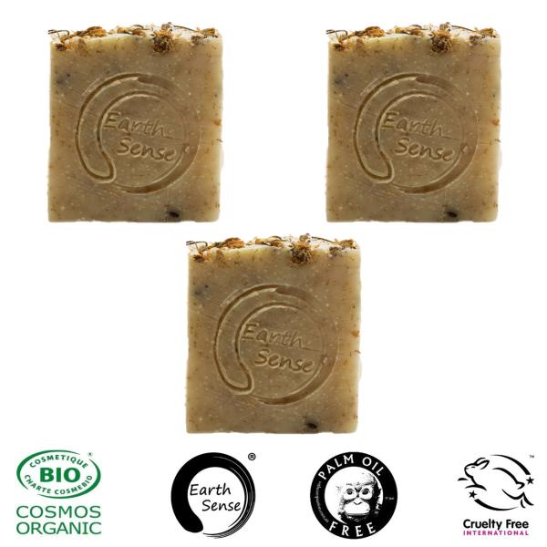 3er-Set Handgemachte Bio Seife mit Jasmin- & Kamillenblüten - Palmölfrei Vegan & Nachhaltig - Für Gesicht, Körper & Hände - 100g Stück