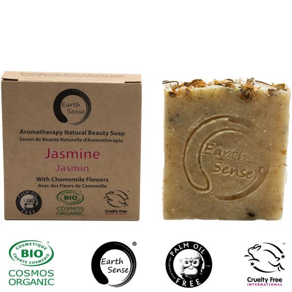 3er-Set Handgemachte Bio Seife mit Jasmin- & Kamillenblüten - Palmölfrei Vegan & Nachhaltig - Für Gesicht, Körper & Hände - 100g Stück