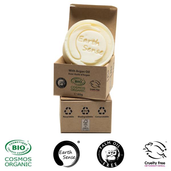 3er-Set Festes Bio Shampoo - Arganöl & Sandelholz - Palmölfrei, Vegan, Handgefertigt, 60g je - Pflegeshampoo mit 77% kaltgepressten Ölen