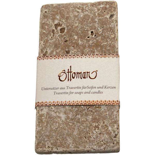 3er-Set Seifenablage aus Travertin rechteckig - Handgefertigt, hygienisch & stilvoll für Bad & WC - Naturstein kräftig-braun, 14,5x7cm